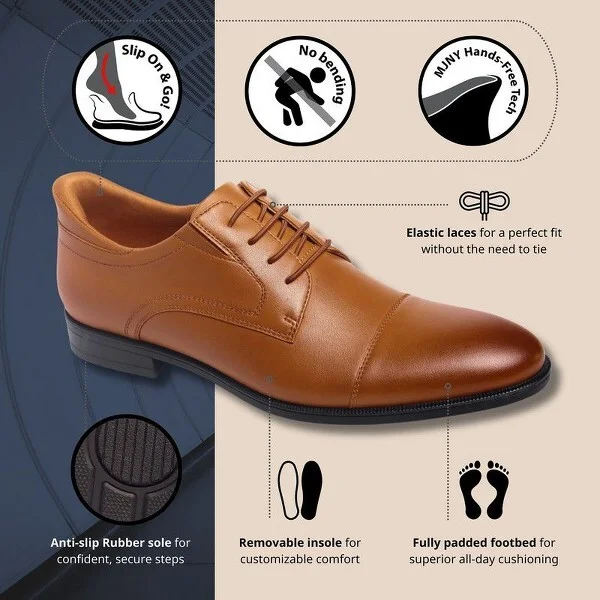 Marc Joseph New York | Mens Hands Free Slip On Technology Baker Street Captoe Dress Oxford - Cognac Vegan Napa Leather, 10W - Image 2