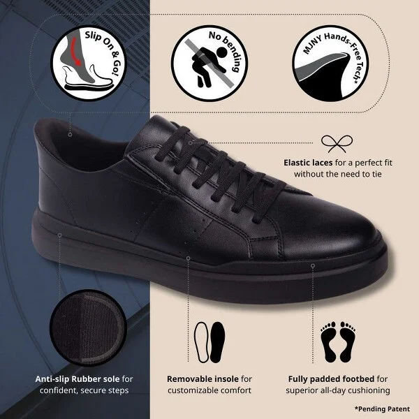 Marc Joseph New York | Mens Hands Free Slip On Technology Fort Ave Fashion Sneaker - Black Vegan Napa Leather, 8.5W - Image 2
