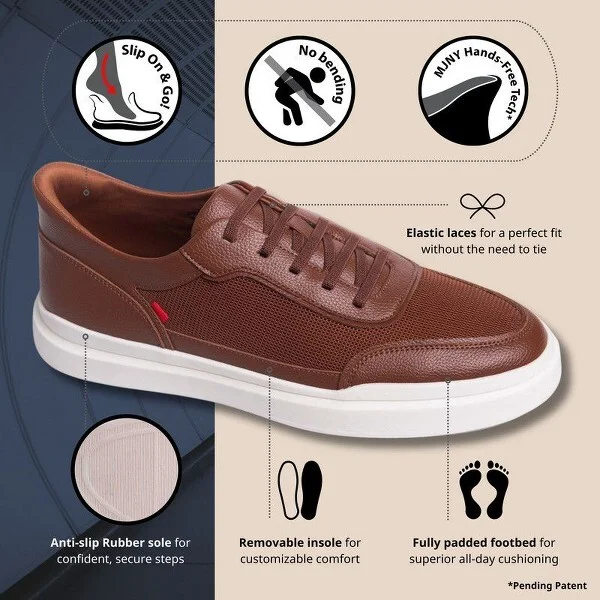 Marc Joseph New York | Mens Hands Free Slip On Technology Hudson Street Fashion Sneaker - Cognac Vegan Grainy Leather, - Image 2