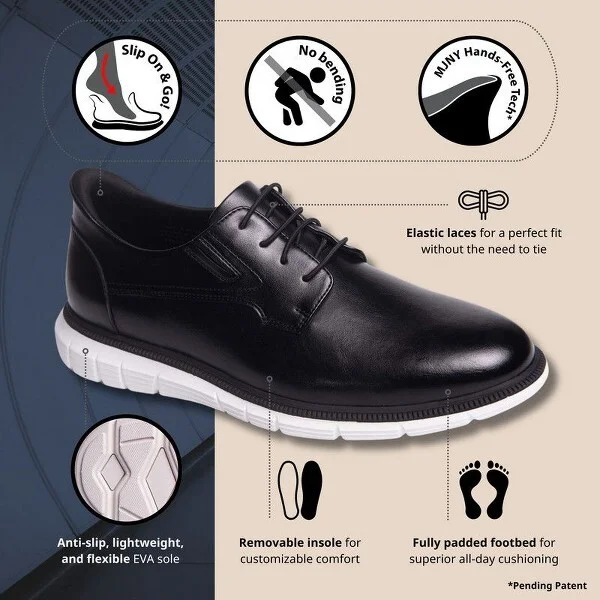 Marc Joseph New York | Mens Hands Free Slip On Technology Lightweight Cloud Street Oxford - Black Vegan Napa Leather, 9W - Image 2