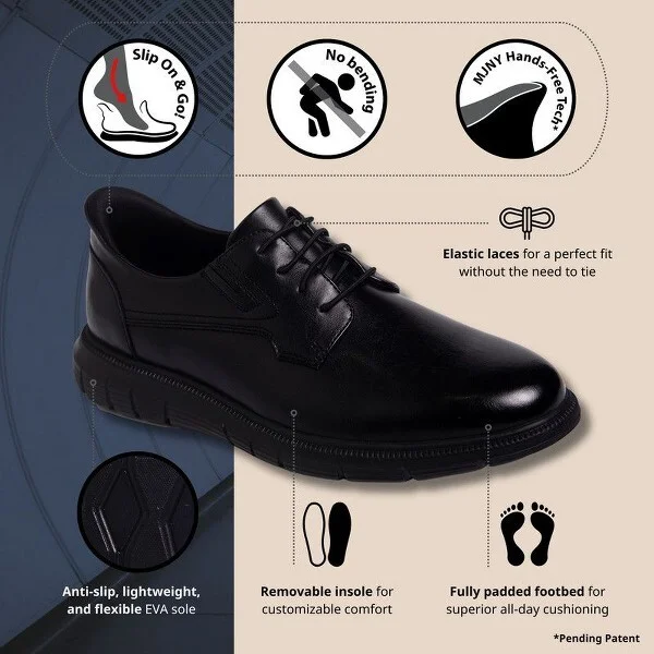 Marc Joseph New York | Mens Hands Free Slip On Technology Lightweight Cloud Street Oxford - Black Vegan Napa Leather, 9W - Image 4