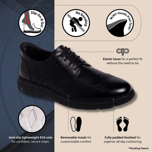 Marc Joseph New York | Mens Hands Free Slip On Technology Lightweight Hill Street Wingtip Oxford - Black Vegan Napa Leather/Black Sole, 13W - Image 2