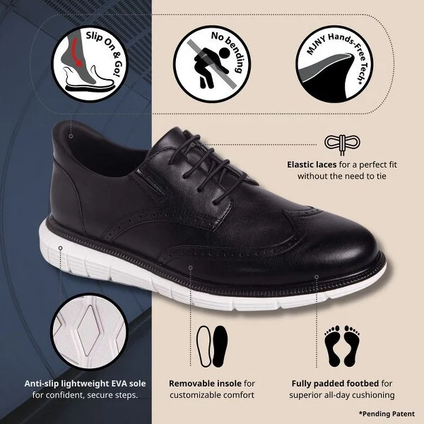 Marc Joseph New York | Mens Hands Free Slip On Technology Lightweight Hill Street Wingtip Oxford - Black Vegan Napa Leather/Black Sole, 13W - Image 3