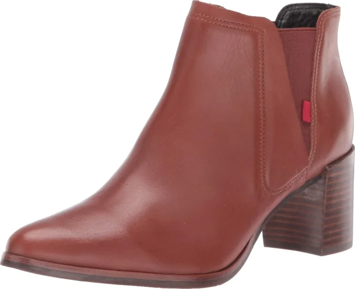 Marc Joseph New York Women's Genuine Leather Block Heel with Elastic Detail Amsterdam Bootie Ankle Boot