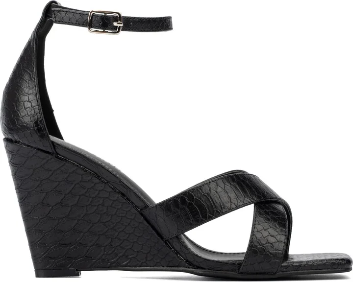 Marcie Snake Embossed Wedge Sandal - Wide Width - Image 4