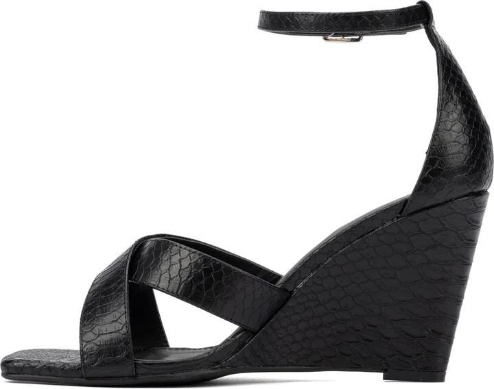 Marcie Snake Embossed Wedge Sandal - Wide Width - Image 8