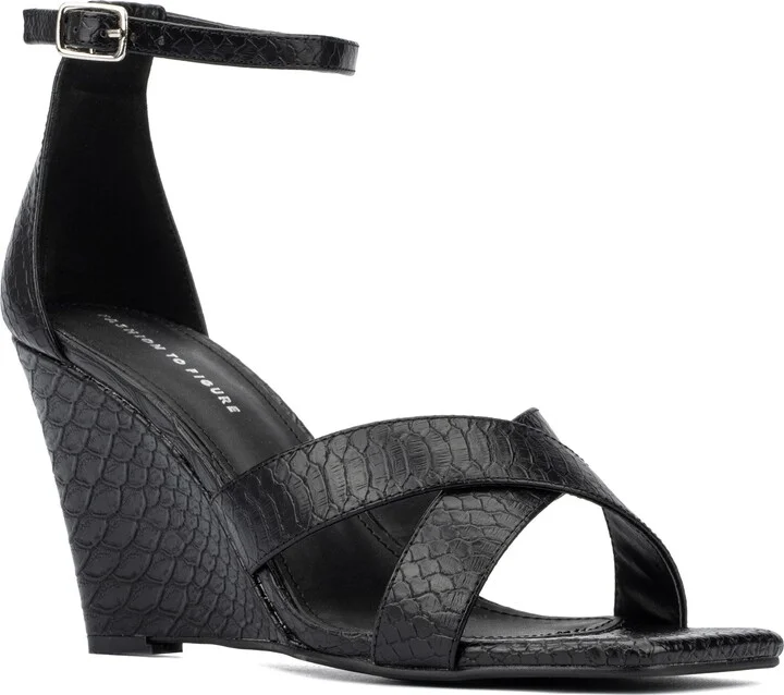 Marcie Snake Embossed Wedge Sandal - Wide Width