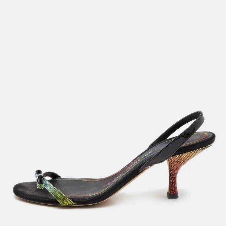 Marco de vincenzo Black Patent Embellished Slingback Sandals Size 40