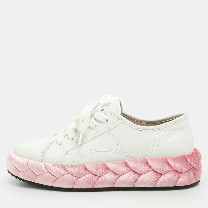 Marco De Vincenzo White/Pink Leather and Velvet Rope Sneakers Size 39.5