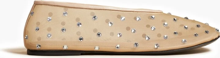 Marcy Flat in Beige Mesh with Crystals