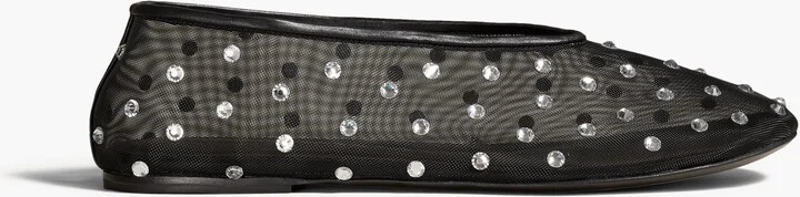 Marcy Flat in Black Mesh with Crystals