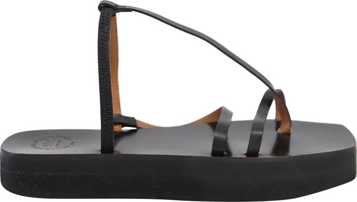 Maremma Platform Sandals in Black Leather