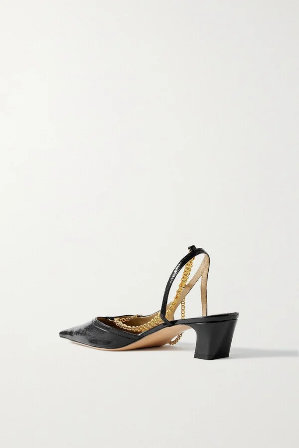 Marfa chain-embellished crinkled-leather slingback pumps - Image 3