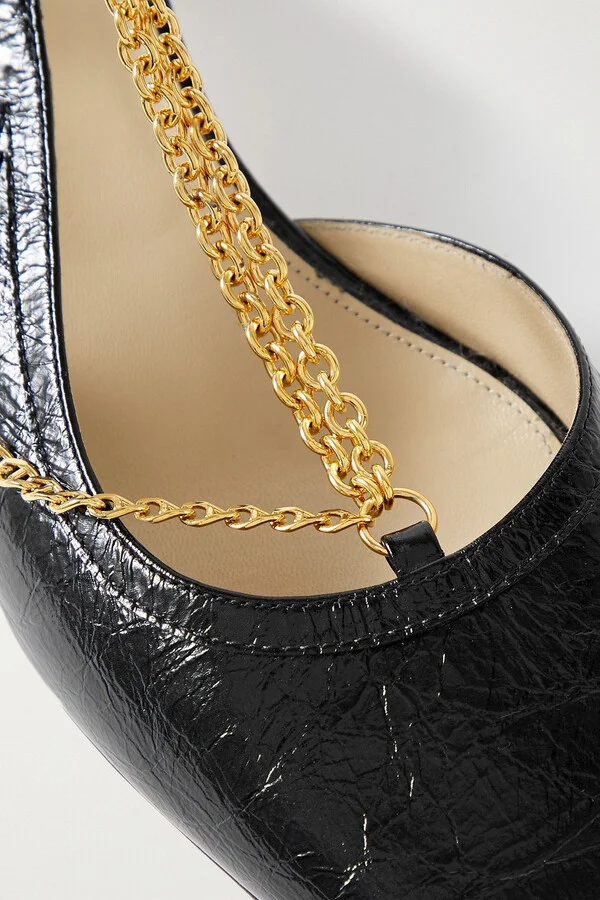 Marfa chain-embellished crinkled-leather slingback pumps - Image 4