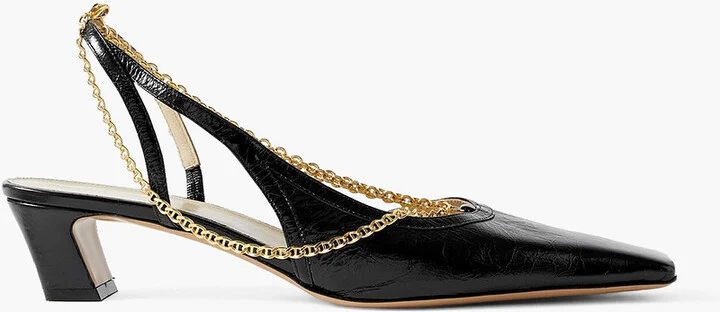 Marfa chain-embellished crinkled-leather slingback pumps