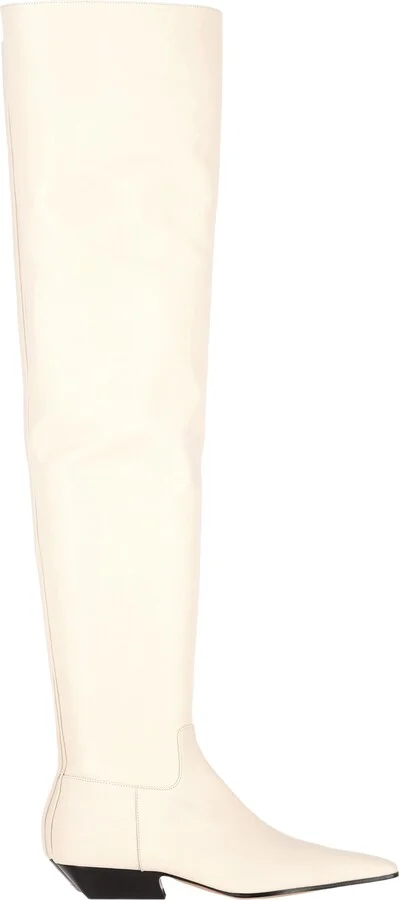 Marfa Over The Knee Boots in Cream Leather