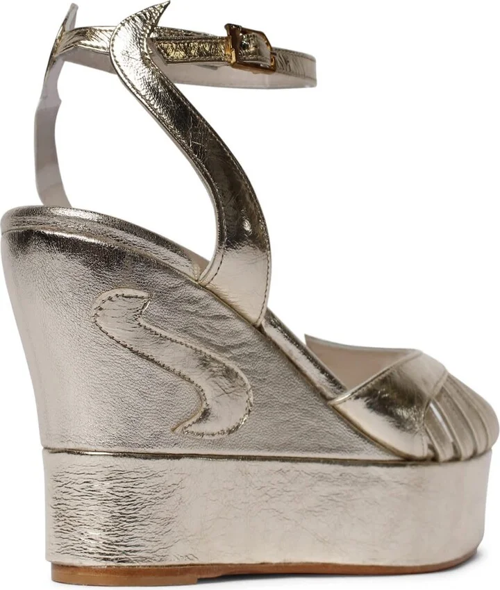 Margaux Mid Gold Wedge Sandals - Image 2