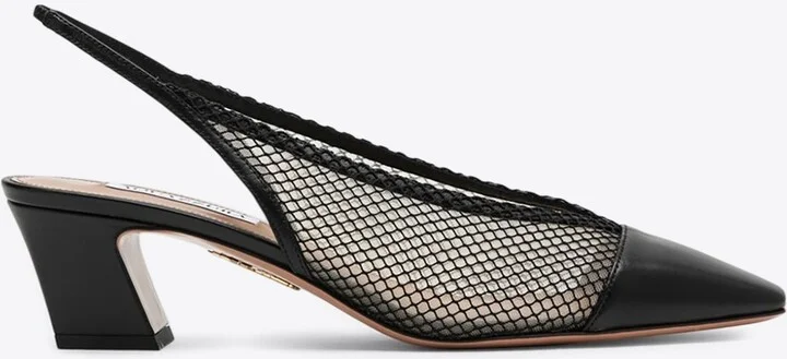Margot 45 Leather and Mesh Slingback Pumps
