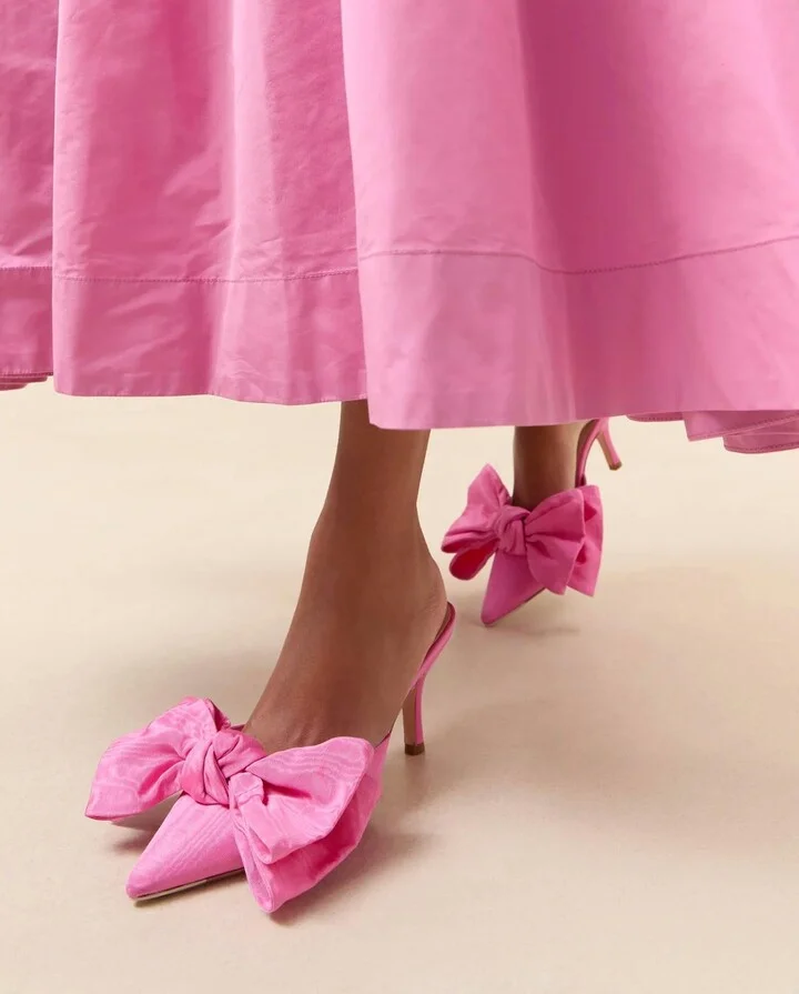 Margot Rose Moiré Bow Mule In Pink