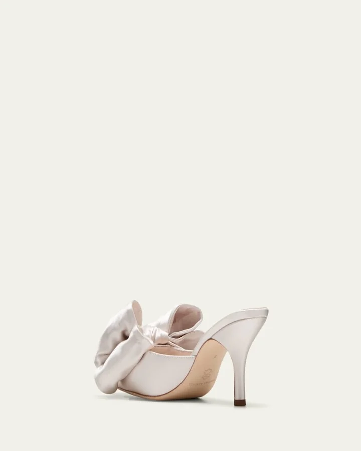 Margot Satin Bow Mule Pumps - Image 2