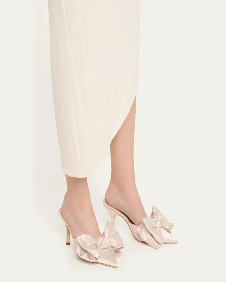 Margot Satin Bow Mule Pumps - Image 3
