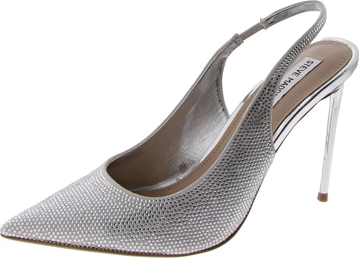 Mariah Womens Rhinestone Pointed Toe Slingback Heels