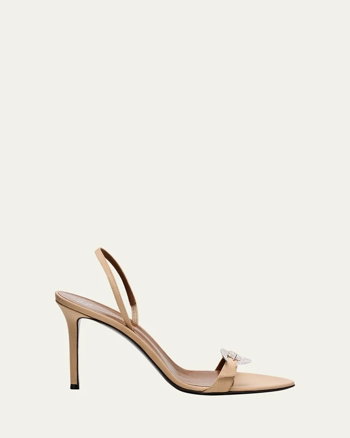 Marielena Silk Crystal-Buckle Slingback Sandals