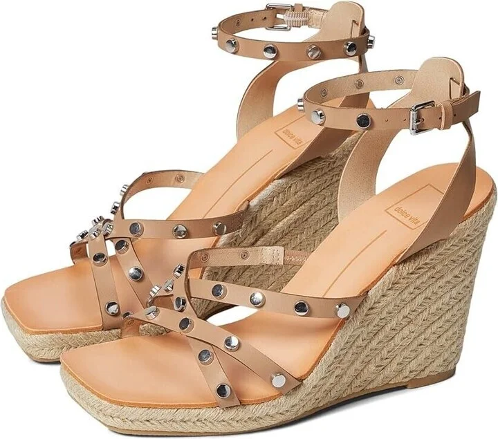 Marika Sandal Women 10 Beige Adjustable Ankle Strap Wedge Heel KHD776