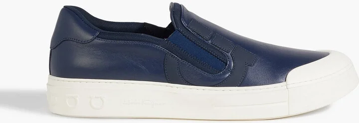 Marine appliquéd leather slip-on sneakers