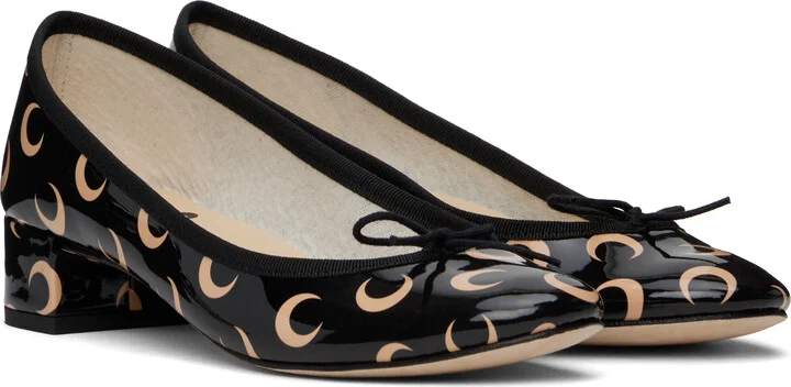 Marine Serre Black & Beige Repetto Edition Camille Moon Printed Leather Heels - Image 4