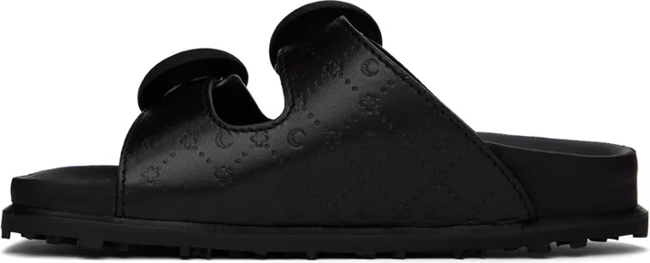 Marine Serre Black Embossed Leather MS Ground Sandals - Image 3