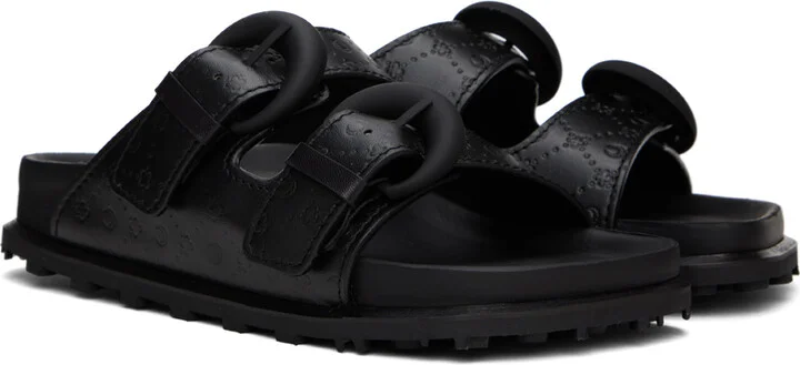 Marine Serre Black Embossed Leather MS Ground Sandals - Image 4