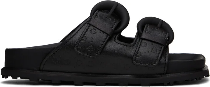 Marine Serre Black Embossed Leather MS Ground Sandals