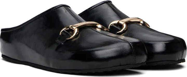 Marine Serre Black Smooth Leather MS Slip-on Loafers - Image 4