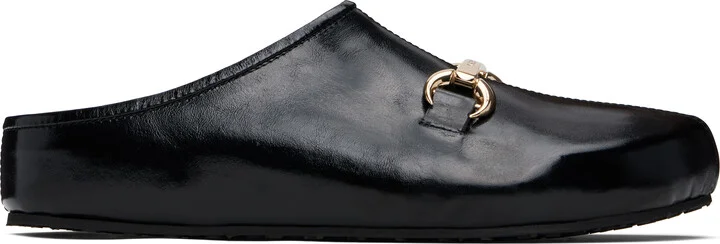 Marine Serre Black Smooth Leather MS Slip-on Loafers