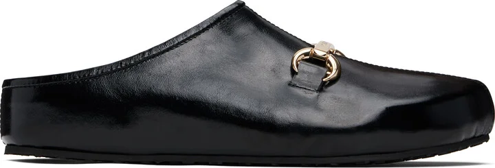Marine Serre Black Smooth Leather MS Slip-on Loafers