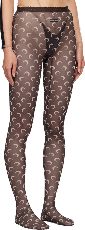 Marine Serre Brown Moon Printed Mesh Tights - Image 2