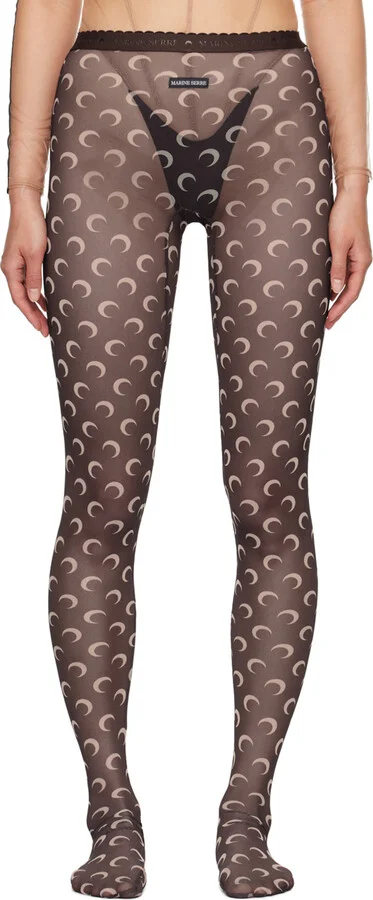 Marine Serre Brown Moon Printed Mesh Tights