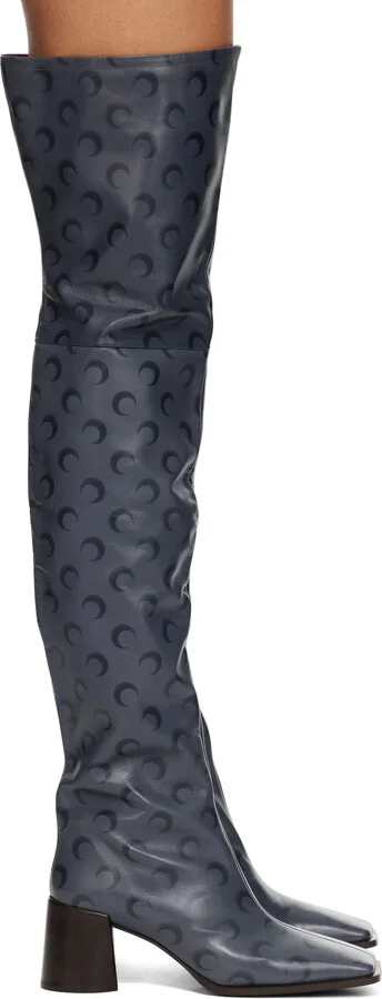 Marine Serre Gray Moon Airbrushed Leather Ms Block High Boots