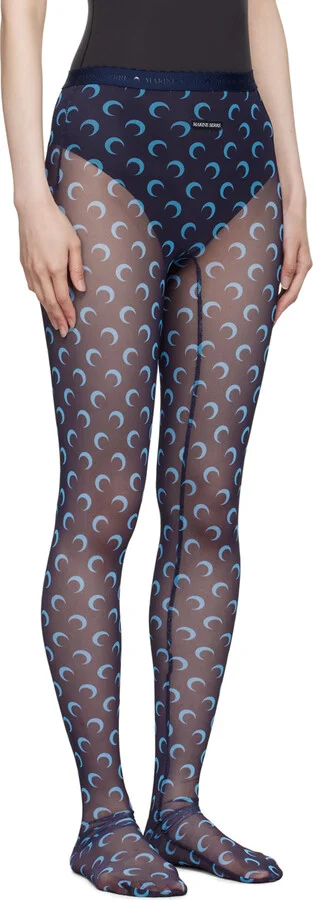 Marine Serre Navy Moon Printed Mesh Tights - Image 2