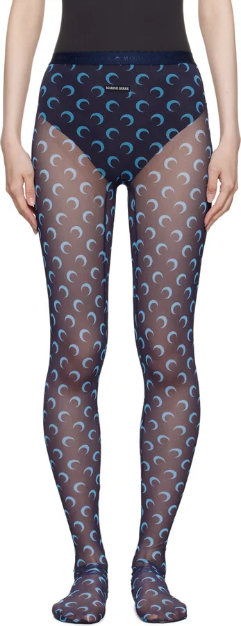 Marine Serre Navy Moon Printed Mesh Tights