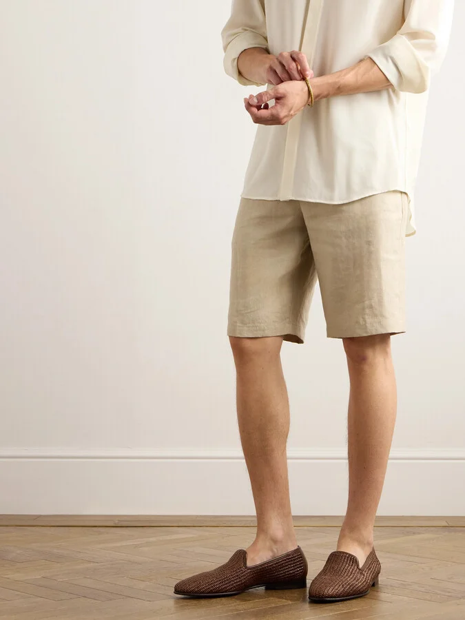 Mario Leather-Trimmed Raffia Loafers - Image 2