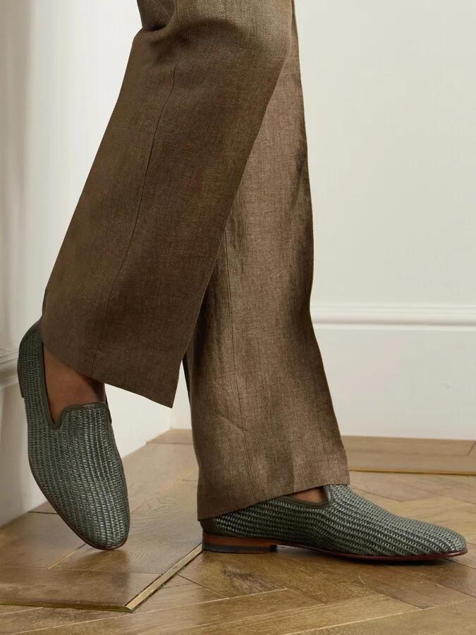 Mario Leather-Trimmed Raffia Loafers - Image 2