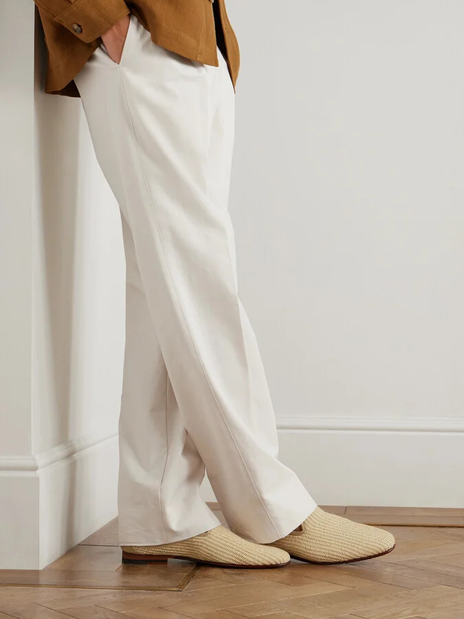 Mario Leather-Trimmed Raffia Loafers - Image 2