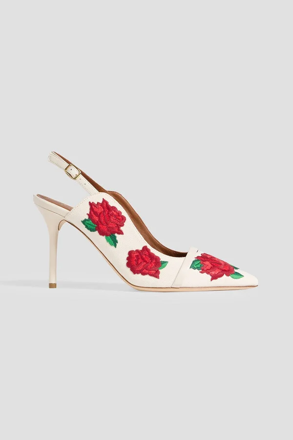 Marion 85 embroidered canvas slingback pumps