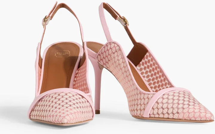 Marion 85 leather-trimmed lace slingback pumps - Image 2