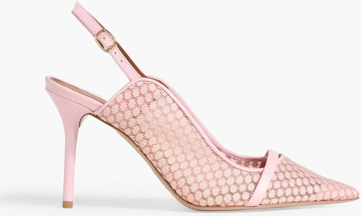 Marion 85 leather-trimmed lace slingback pumps