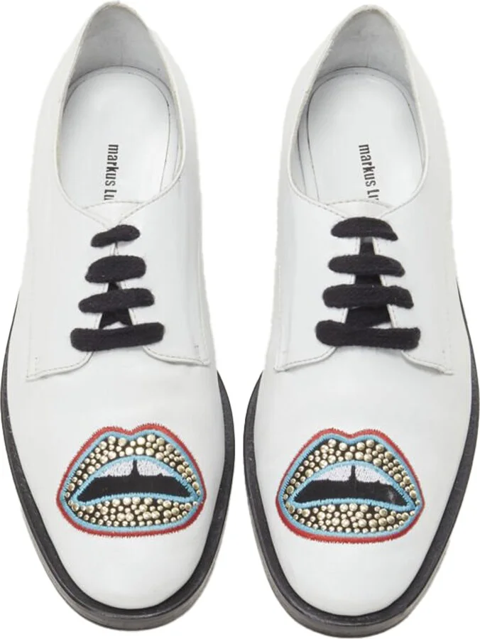MarkLupfer Signature studded embroide lips leather brogue