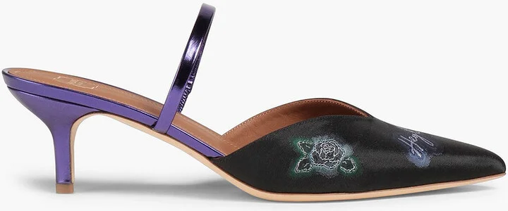 Marla leather-trimmed embroidered jacquard pumps