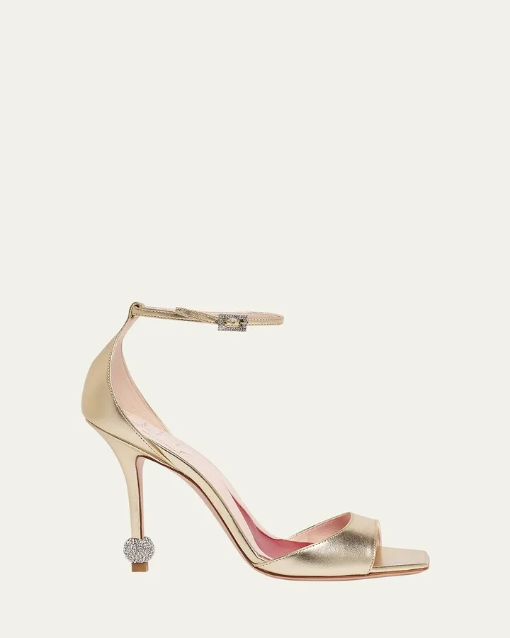Marlene Leather Crystal-Heel Sandals